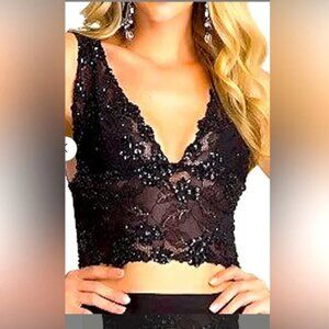 Marciano Lace Corset Top Beaded Sequins Bralette Sheer Lingerie Y2K Coquette